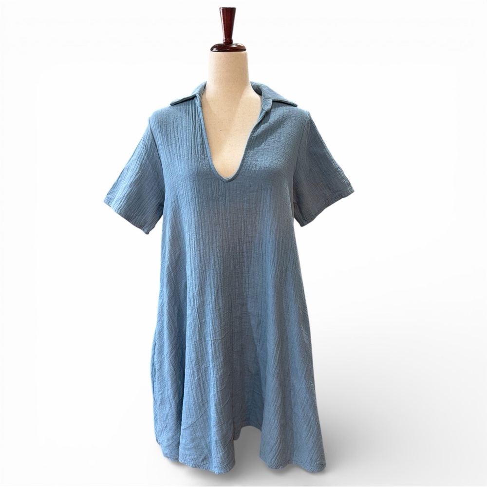 1.4.3. STORY BY LINE UP Blue Cotton Gauze A-Line Dress Size L